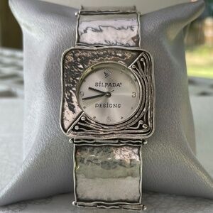 Vintage Silpada .925 Sterling Silver Hammered Square Link Watch